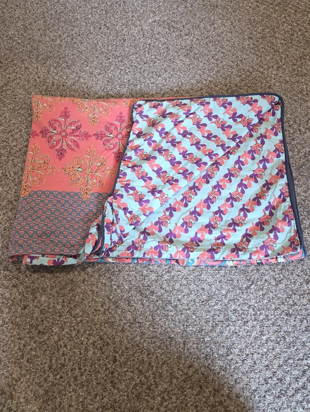 Boho Boutique Twin Size Reversible Duvet Cover Floral Pink and Aqua